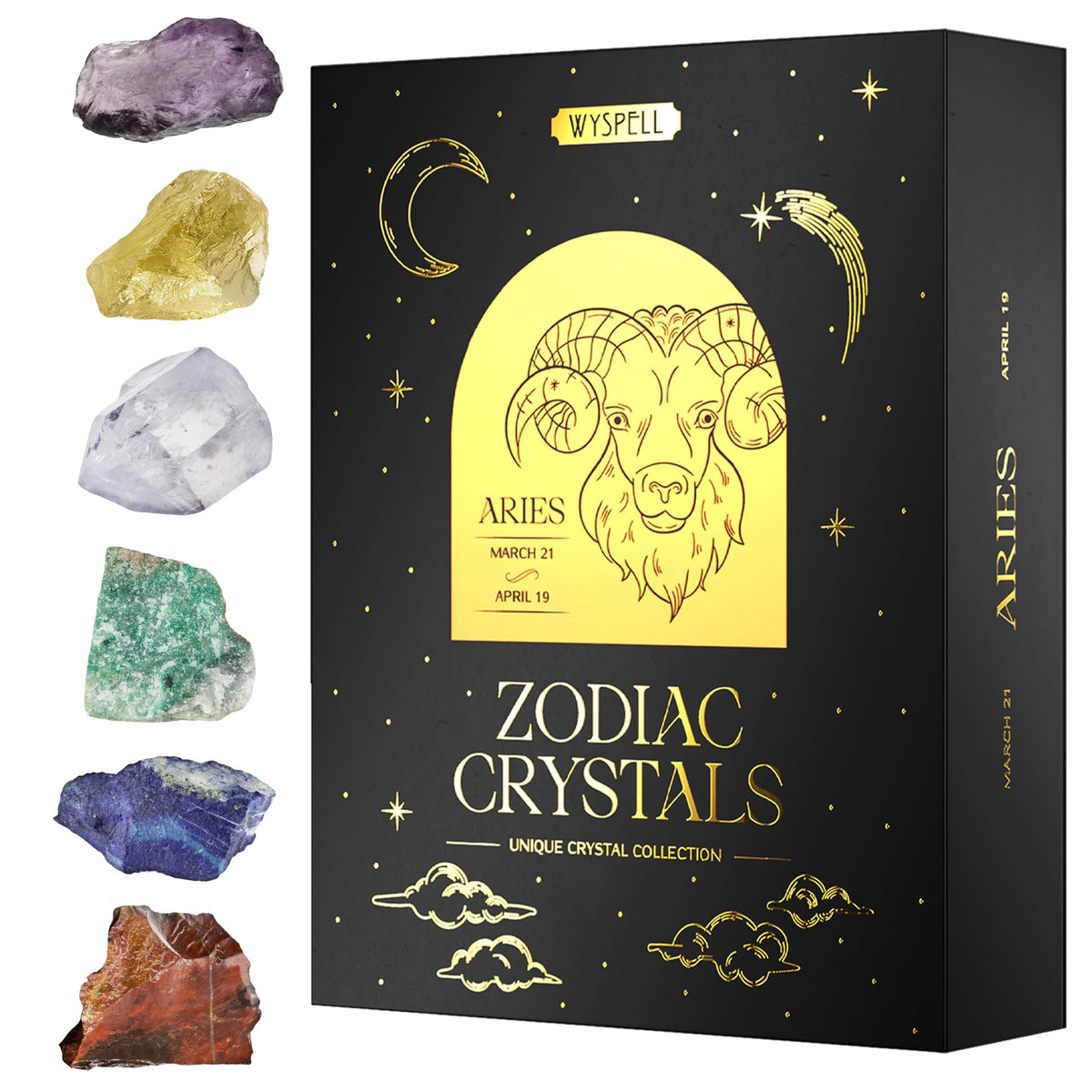 Wyspell Aries zodiac crystal set with six stones and zodiac gift box
