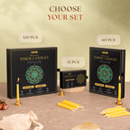 Wyspell beeswax candle set comparison: 12, 60 and 120 packs